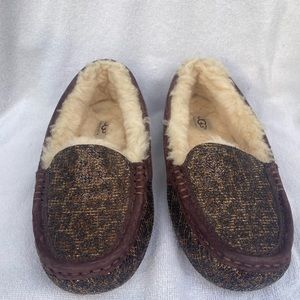 UGG Australia Ansley Glitter Moccasin Slippers in Brown Leopard Size 7